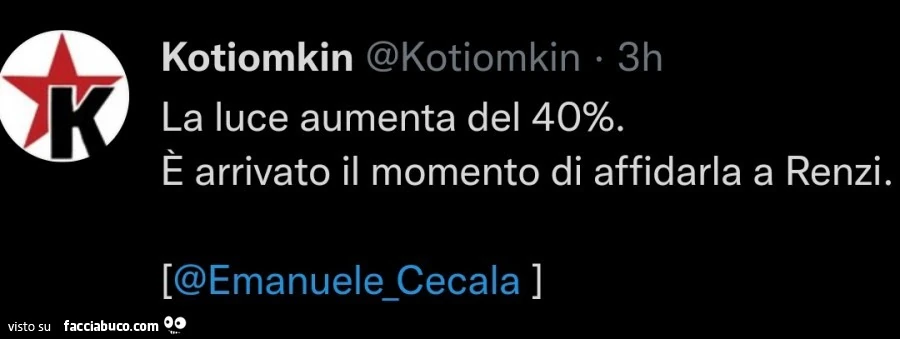 La luce aumenta del 40%. E arrivato il momento di affidarla a renzi