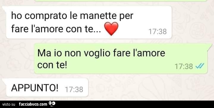 Ho comprato le manette per fare l'amore con te… ma io non voglio fare l'amore con te! Appunto