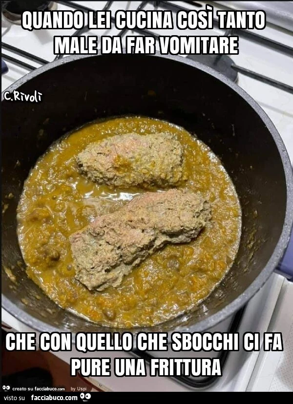 Quando lei cucina così tanto male da far vomitare che con quello che sbocchi ci fa pure una frittura