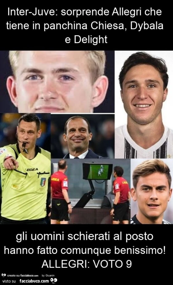 Inter-juve: sorprende allegri che tiene in panchina chiesa, dybala e delight gli uomini schierati al posto hanno fatto comunque benissimo! Allegri: voto 9