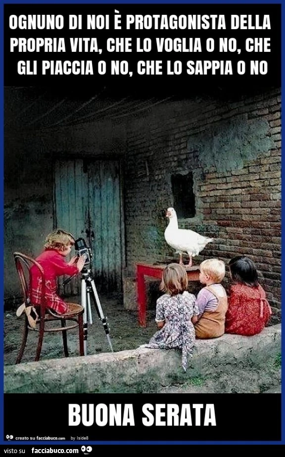 Ognuno di noi è protagonista della propria vita, che lo voglia o no, che gli piaccia o no, che lo sappia o no buona serata