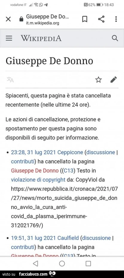 Giuseppe de donno spiacenti, questa pagina è stata cancellata