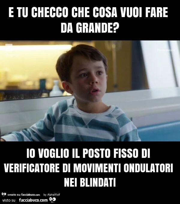 E tu checco che cosa vuoi fare da grande? Io voglio il posto fisso di verificatore di movimenti ondulatori nei blindati