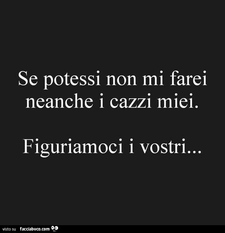 Se potessi non mi farei neanche i cazzi miei. Figuriamoci i vostri