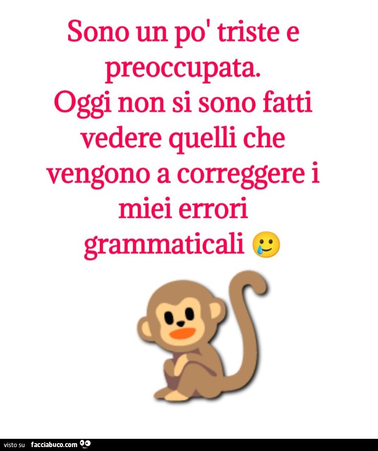 Sono un po' triste e preoccupata. Oggi non si sono fatti vedere quelli che vengono a correggere i miei errori grammaticali