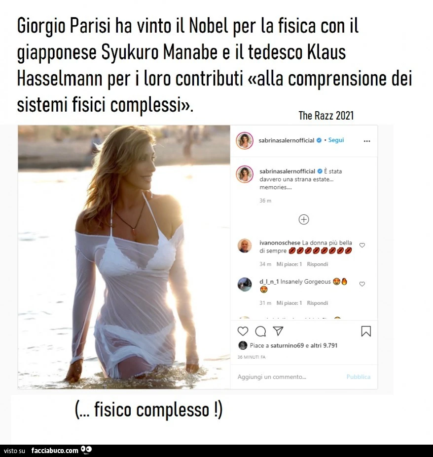 Giorgio parisi ha vinto il nobel per la fisica con il giapponese syukuro manabe e il tedesco klaus hasselmann per i loro contributi alla comprensione dei sistemi fisici complessi