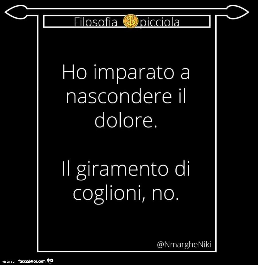 Ho imparato a nascondere il dolore. Il giramento di coglioni, no