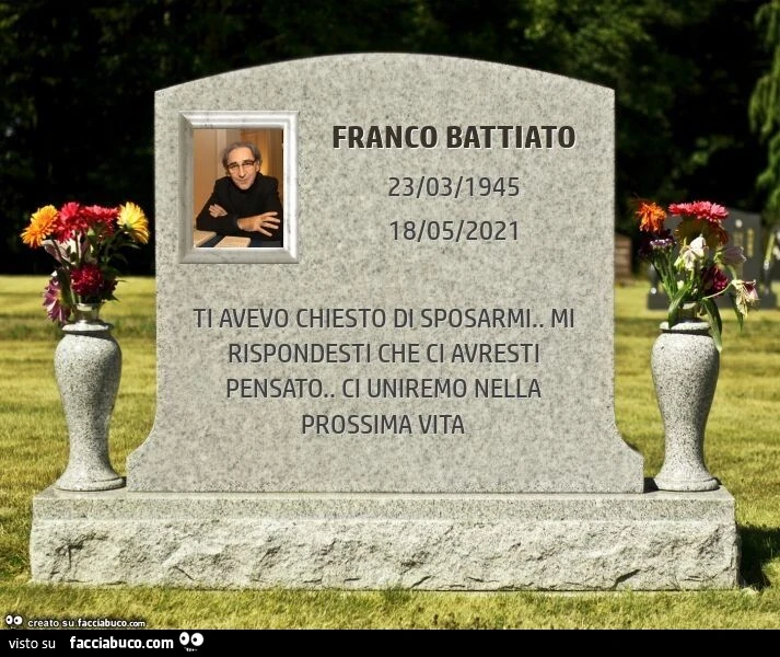 Franco battiato. Ti avevo chiesto di sposarmi. Mi rispondesti che ci avresti pensato. Ci uniremo nella prossima vita