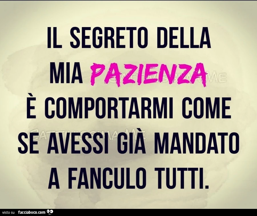 Il segreto della mia pazienza è comportarmi come se avessi già mandato a Fanculo tutti
