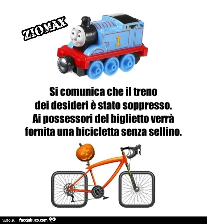Si comunica che il treno dei desideri è stato soppresso. Ai possessori