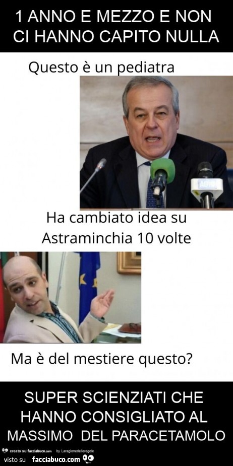 1 anno e mezzo e non ci hanno capito nulla super scienziati che hanno consigliato al massimo del paracetamolo