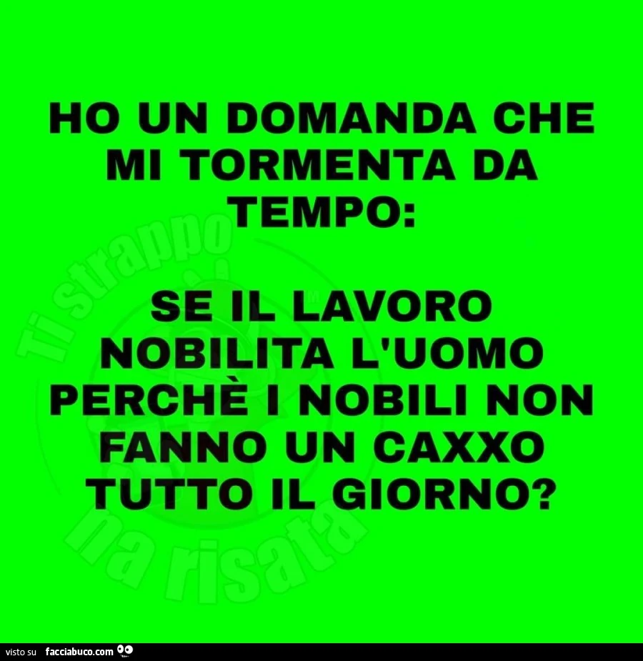 Ho un domanda che mi tormenta da tempo: se il lavoro nobilita l'uomo perchè i nobili non fanno un caxxo tutto il giorno?