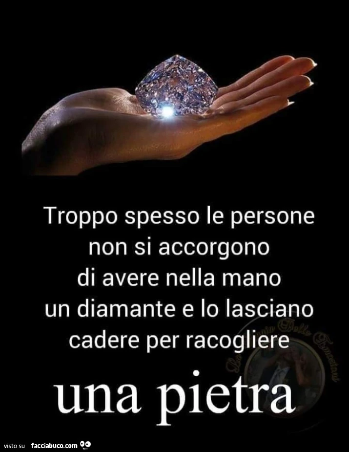 Troppo spesso le persone non si accorgono di avere nella mano un diamante e lo lasciano cadere per racogliere una pietra