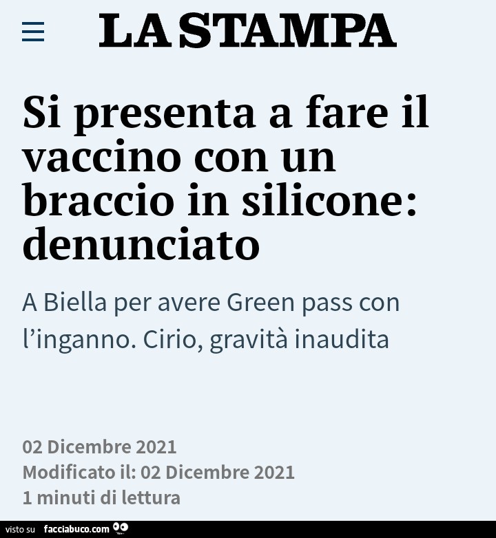 Si presenta a fare il vaccino con un braccio in silicone: denunciato