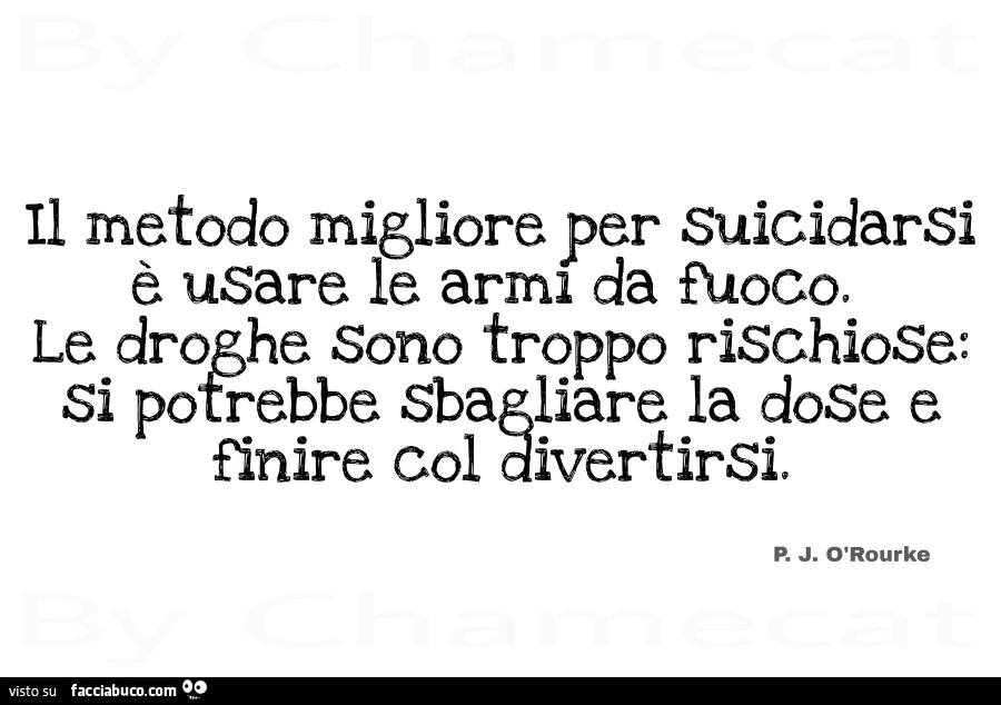 Il metodo migliore per suicidarsi è usare le armi da fuoco. Le droghe sono troppo rischiose: si potrebbe sbagliare la dose e finire col divertirsi. P. J. O Rourke