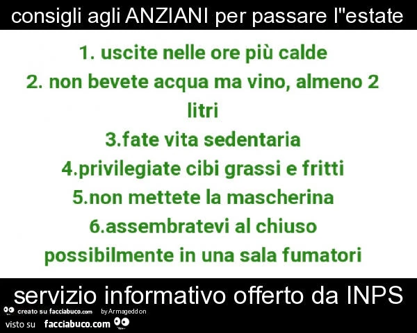 Consigli agli anziani per passare l"estate servizio informativo offerto da inps