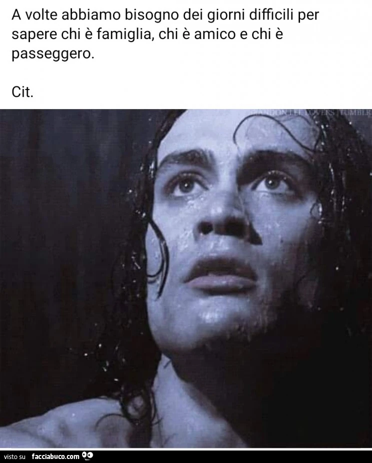 A volte abbiamo bisogno dei giorni difficili per sapere chi รจ famiglia chi รจ amico e chi รจ passeggero