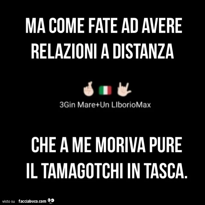 Ma come fate ad avere relazioni a distanza che ame moriva pure il tamagotchi in tasca