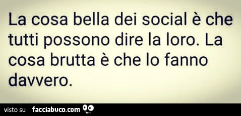 La cosa bella dei social è che tutti possono dire la loro. La cosa brutta è che lo fanno davvero
