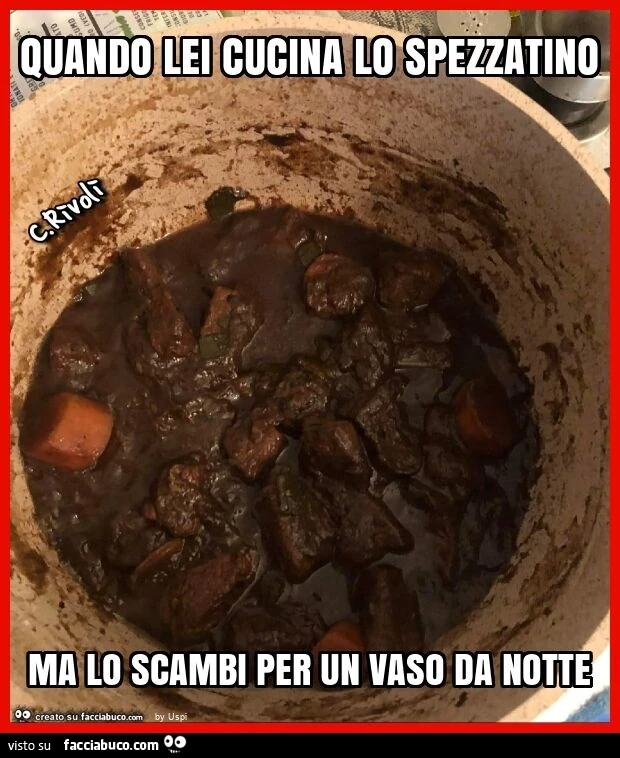 Quando lei cucina lo spezzatino ma lo scambi per un vaso da notte