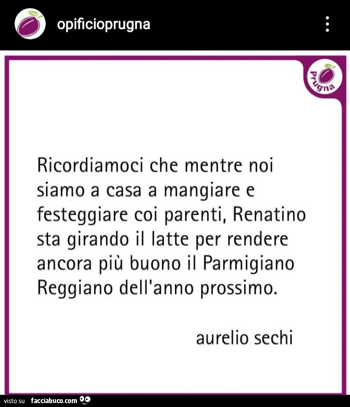 Ricordiamoci che mentre noi siamo a casa a mangiare e festeggiare coi parenti, renatino sta girando il latte per rendere ancora piรน buono il parmigiano reggiano dell'anno prossimo