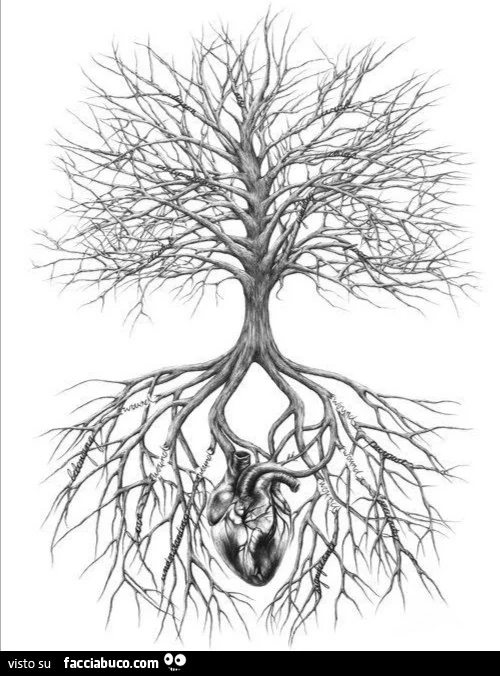Albero radici sul cuore