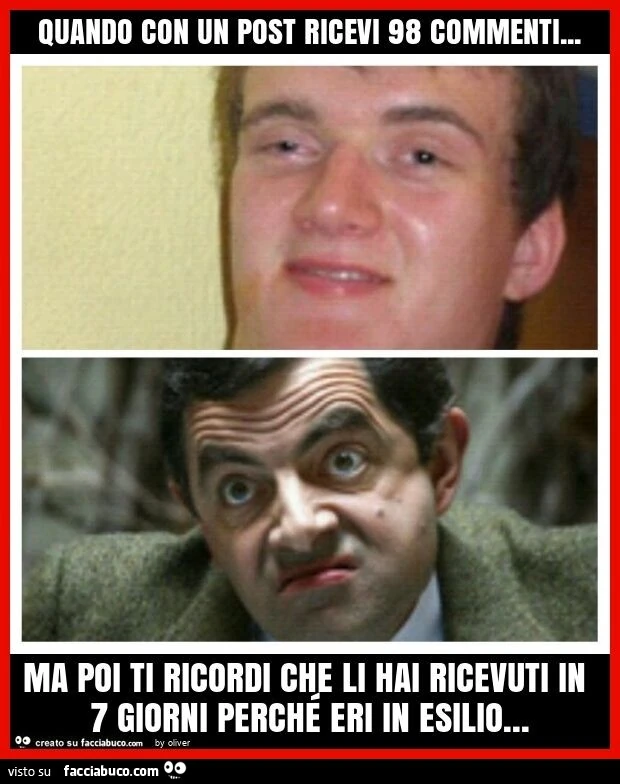 Quando con un post ricevi 98 commenti… ma poi ti ricordi che li hai ricevuti in 7 giorni perché eri in esilio