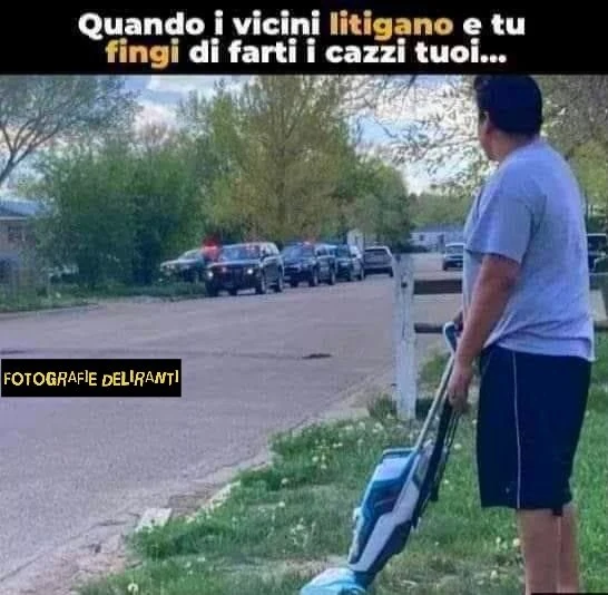Quando i vicini litigano e tu fai finta di farti i ca°°i tuoi passando l'aspirapolvere in giardino