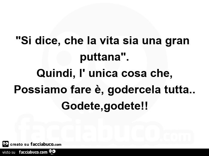 Si dice, che la vita sia una gran puttana. Quindi, l'unica cosa che, possiamo fare è, godercela tutta. Godete, godete