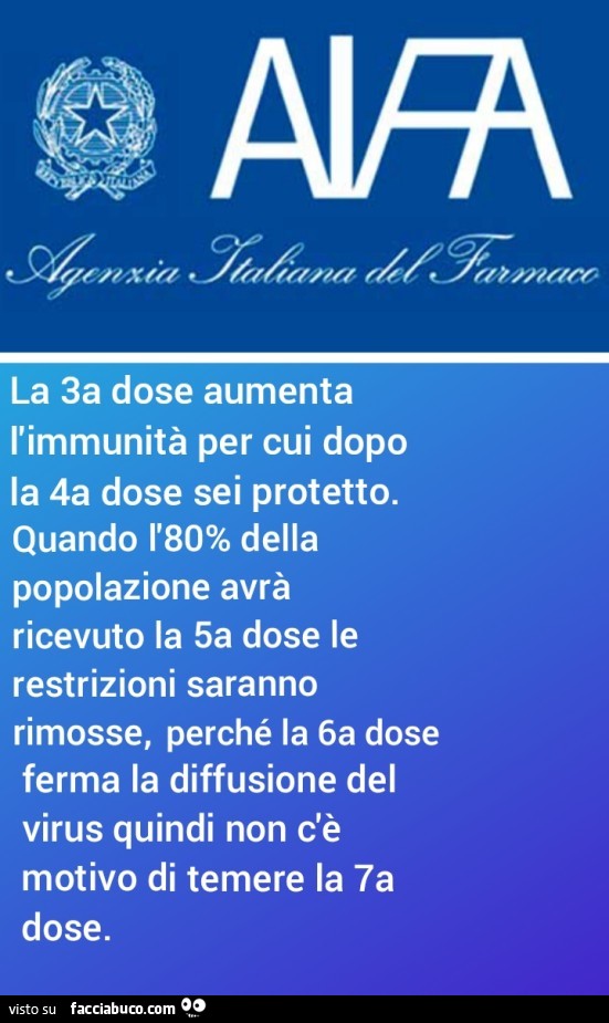 La 3a dose aumenta l'immunità per cui dopo la 4a dose sei protetto. Quando l'80% della popolazione avrà ricevuto la 5a dose