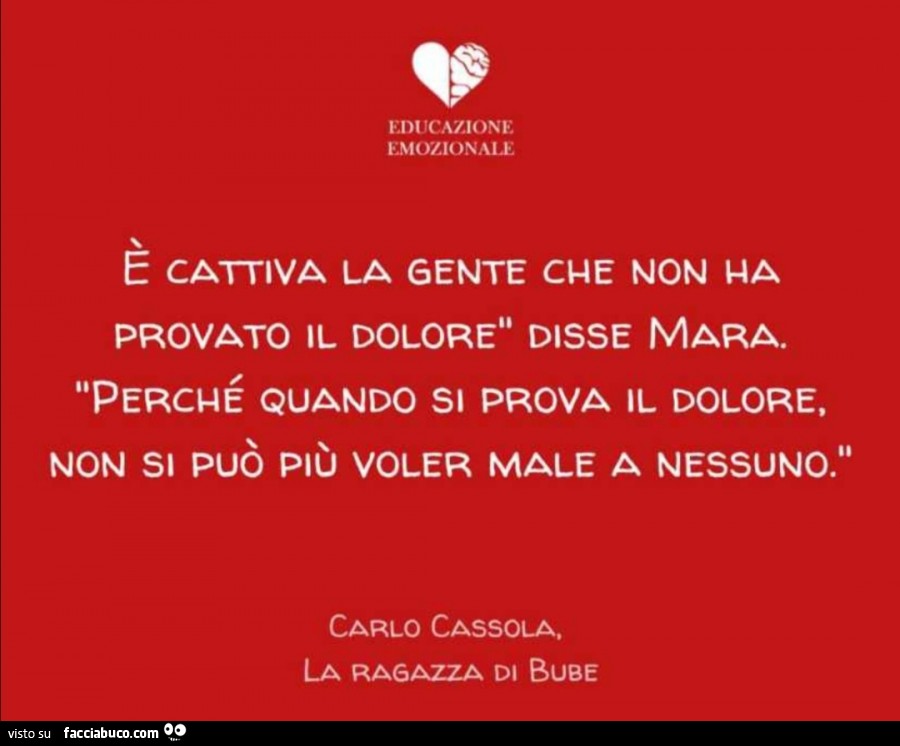 È cattiva la gente che non ha provato il dolore disse mara. Perché quando si prova il dolore, non si può più voler male a nessuno