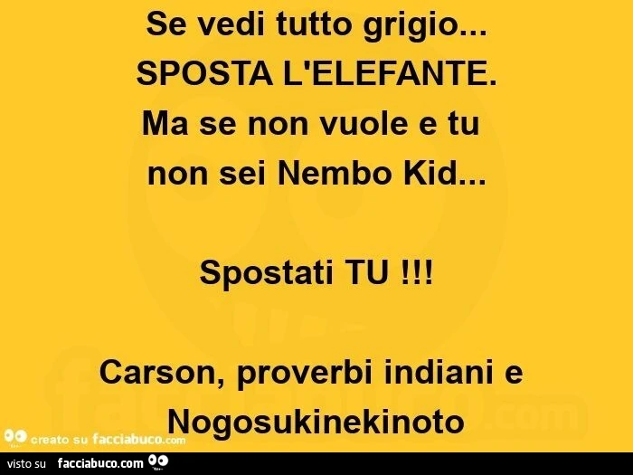 Se vedi tutto grigio&hellip; SPOSTA L'ELEFANTE. Ma se non vuole e tu non sei Nembo Kid&hellip; Spostati TU! Carson, proverbi indiani e Nogosukinekinoto