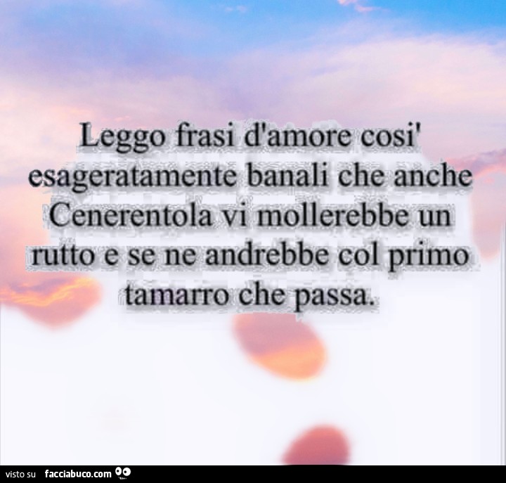 Leggi frasi d'amore così esageratamente banali bcge anche Cenerentola vi mollerebbe buon tutto e se ne andrebbe col primo tamarro che passa