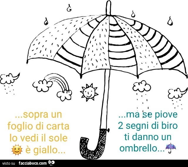Sopra un foglio di carta lo vedi il sole è giallo&hellip; ma se piove 2 segni di biro ti danno un ombrello