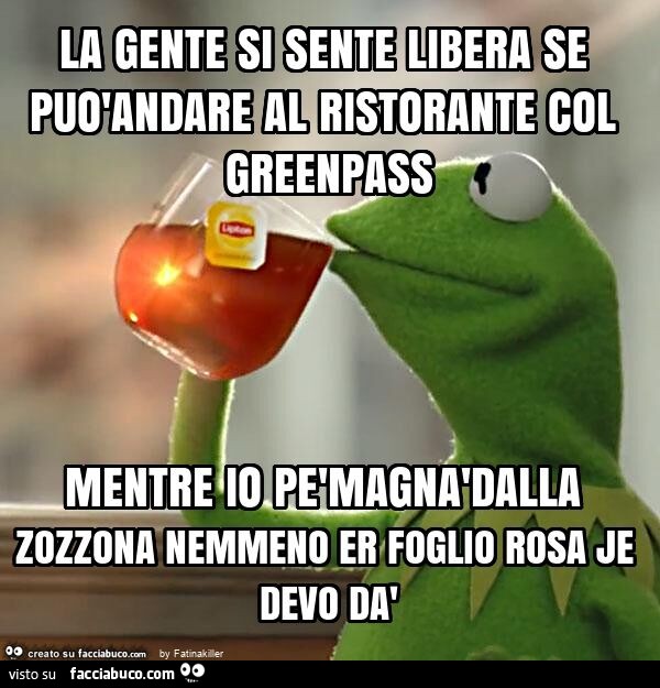 La gente si sente libera se puòandare al ristorante col greenpass mentre io pèmagnàdalla zozzona nemmeno er foglio rosa je devo dà