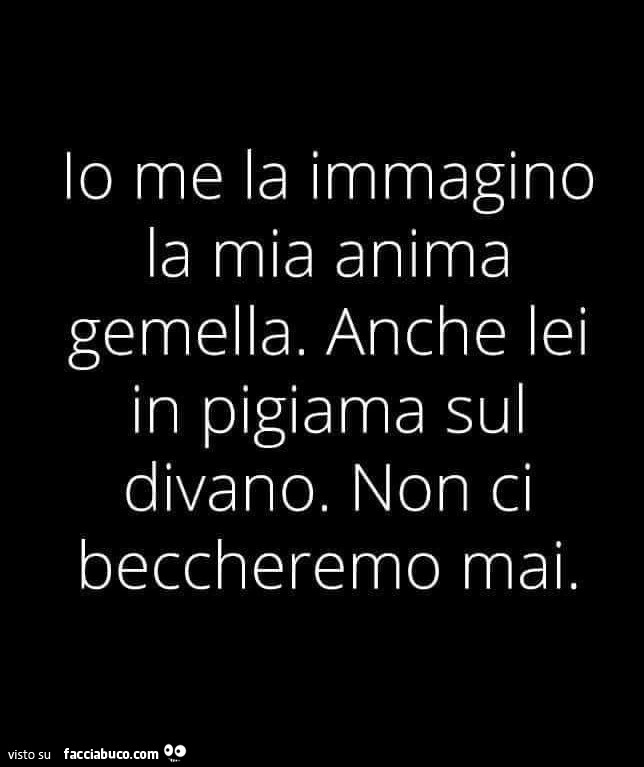 Io me la immagino la mia anima gemella. Anche lei in pigiama sul divano. Non ci beccheremo mai