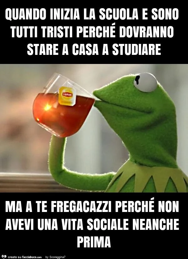 Quando inizia la scuola e sono tutti tristi perché dovranno stare a casa a studiare ma a te fregacazzi perché non avevi una vita sociale neanche prima