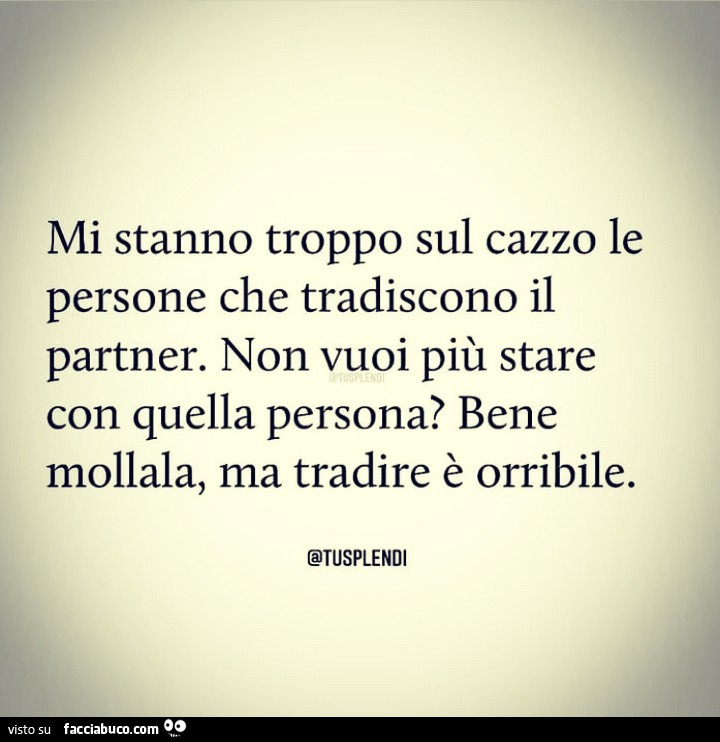 Mi stanno troppo sul cazzo le persone che tradiscono il partner, Non vuoi più stare con quella persona? Vene mollala, ma tradire è orribile