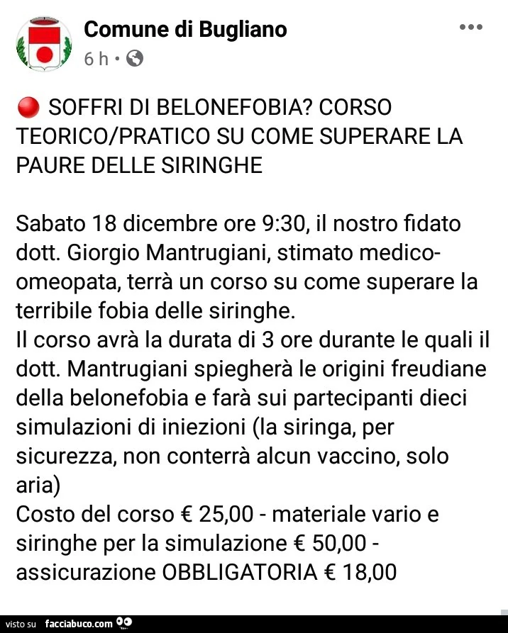 Soffri di belonefobia? Corso teorico/pratico su come superare la paure delle siringhe