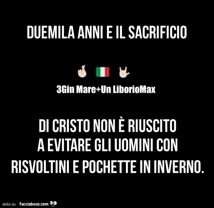 Duemila anni e il sacrificio di cristo non è riuscito a evitare gli uomini con risvoltini e pochette in inverno