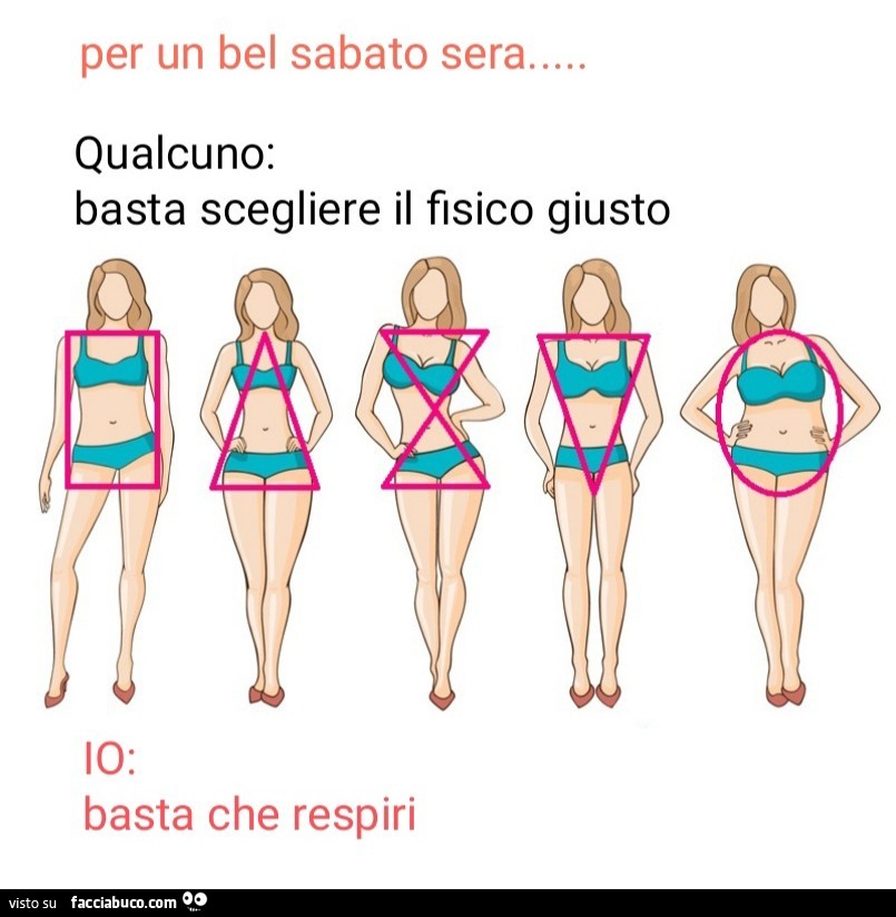 Per un bel sabato sera… qualcuno: basta scegliere il fisico giusto. Io: basta che respiri