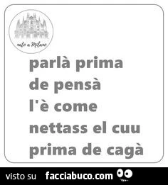 Parlà prima de pensà l'è come nettass el cuu prima de cagà