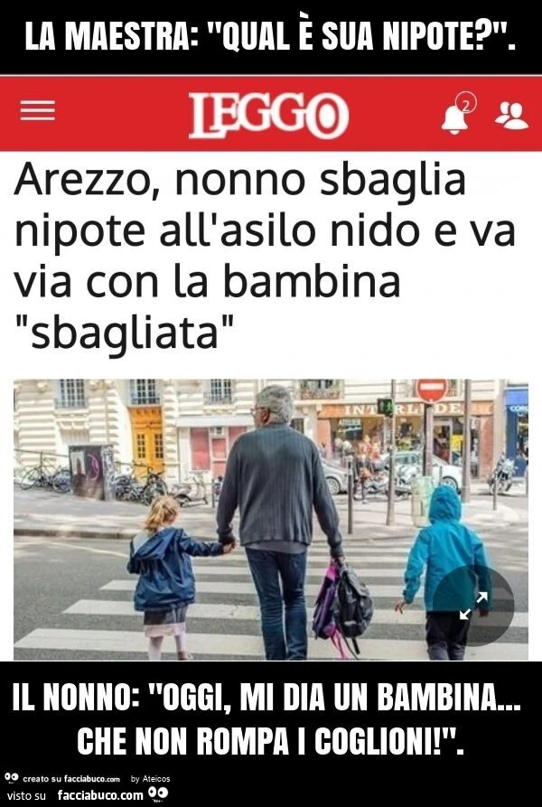 La maestra: "qual è sua nipote? ". Il nonno: "oggi, mi dia un bambina&hellip; che non rompa i coglioni! "