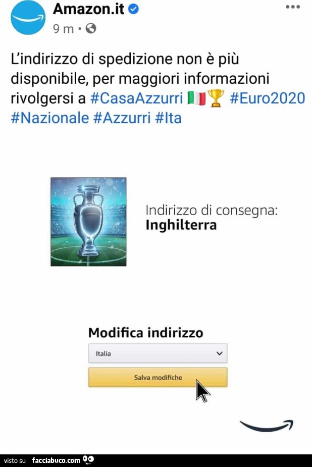 L'indirizzo di spedizione non è più disponibile, per maggiori informazioni rivolgersi a #casaazzurri #eur02020 #nazionale #azzurri #lta indirizzo di consegna: inghilterra